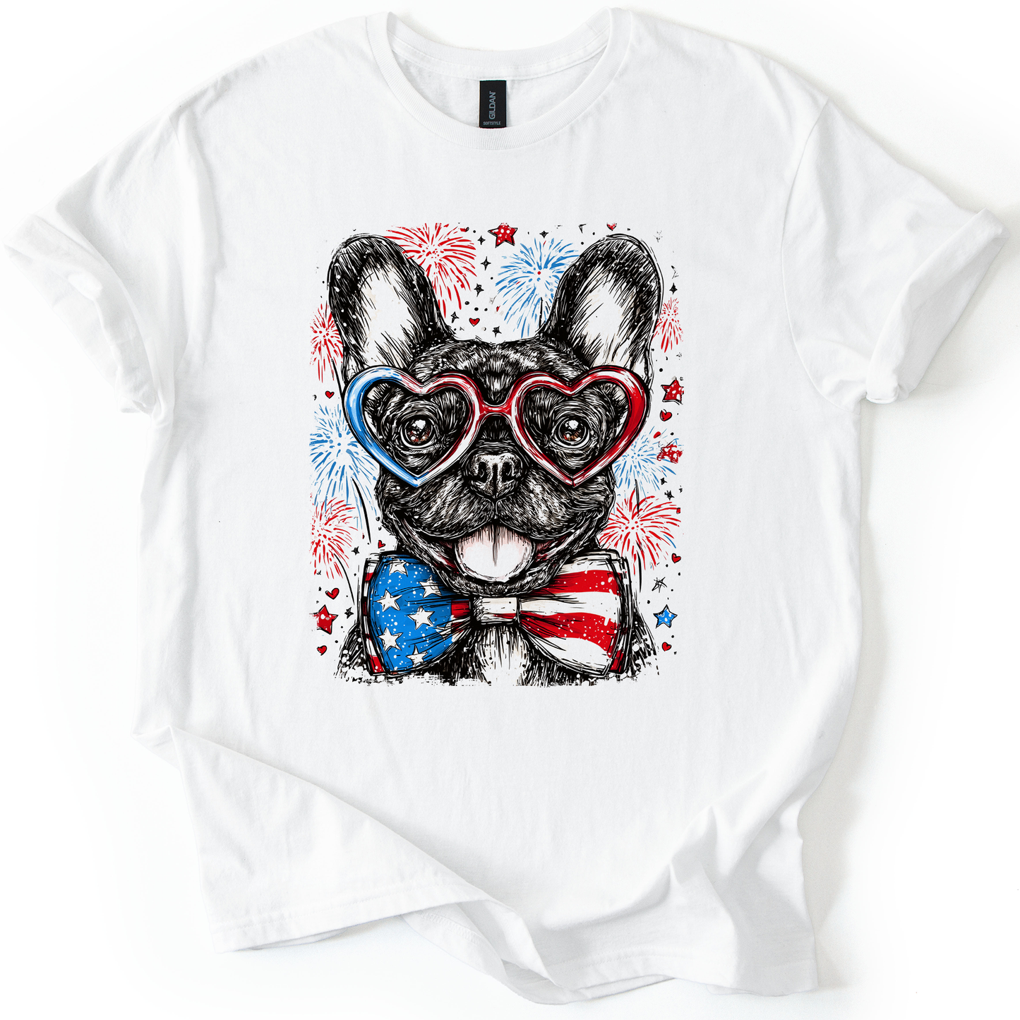 French Bulldog, Frenchie Patriotic Dog, USA, America, Pet Lover, 4th of July, Soft Style T-Shirt