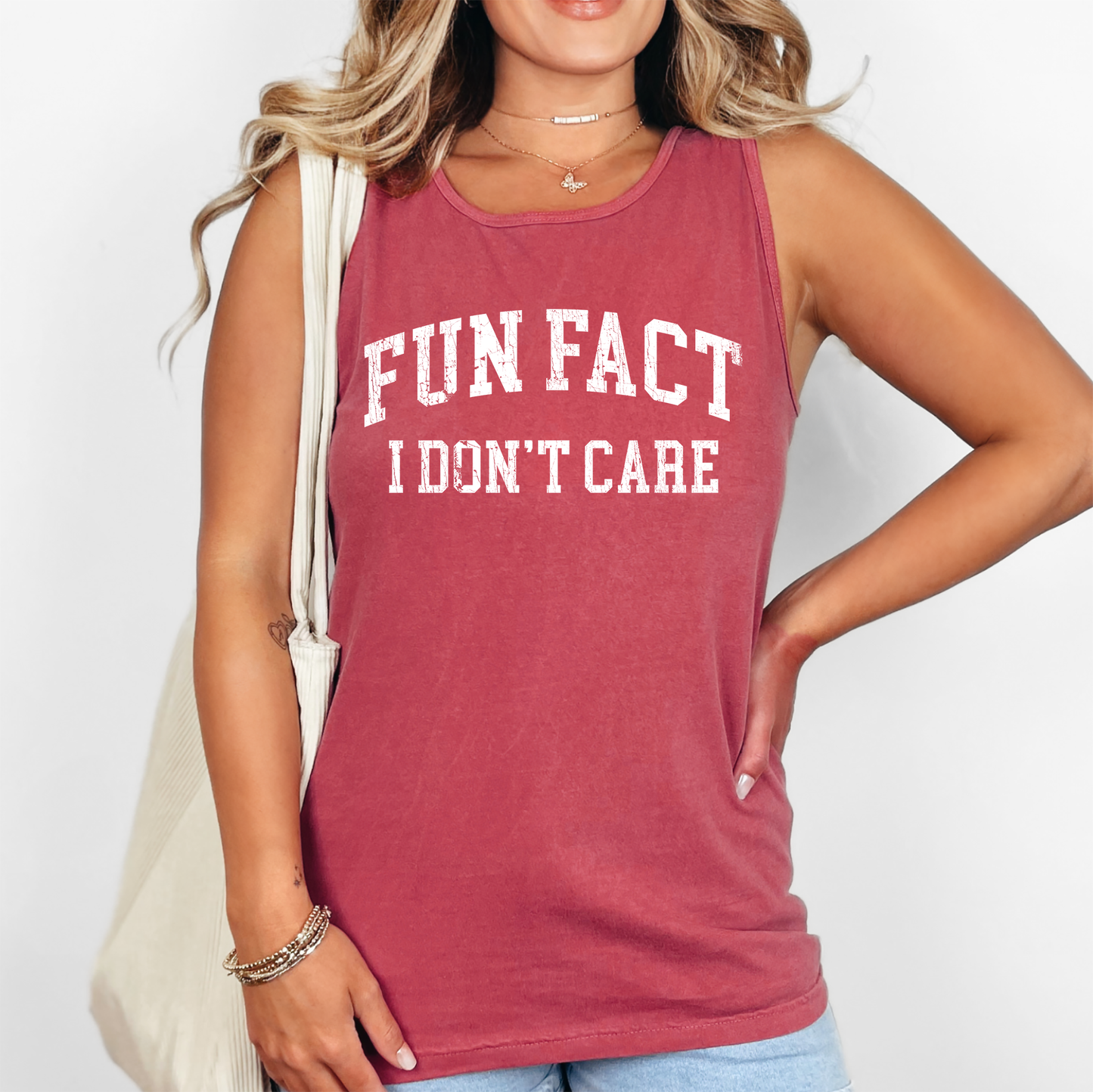 Fun Fact I Don't Care, Sassy, Sarcastic, Minimalist, Funny Comfort Colors Tank Top