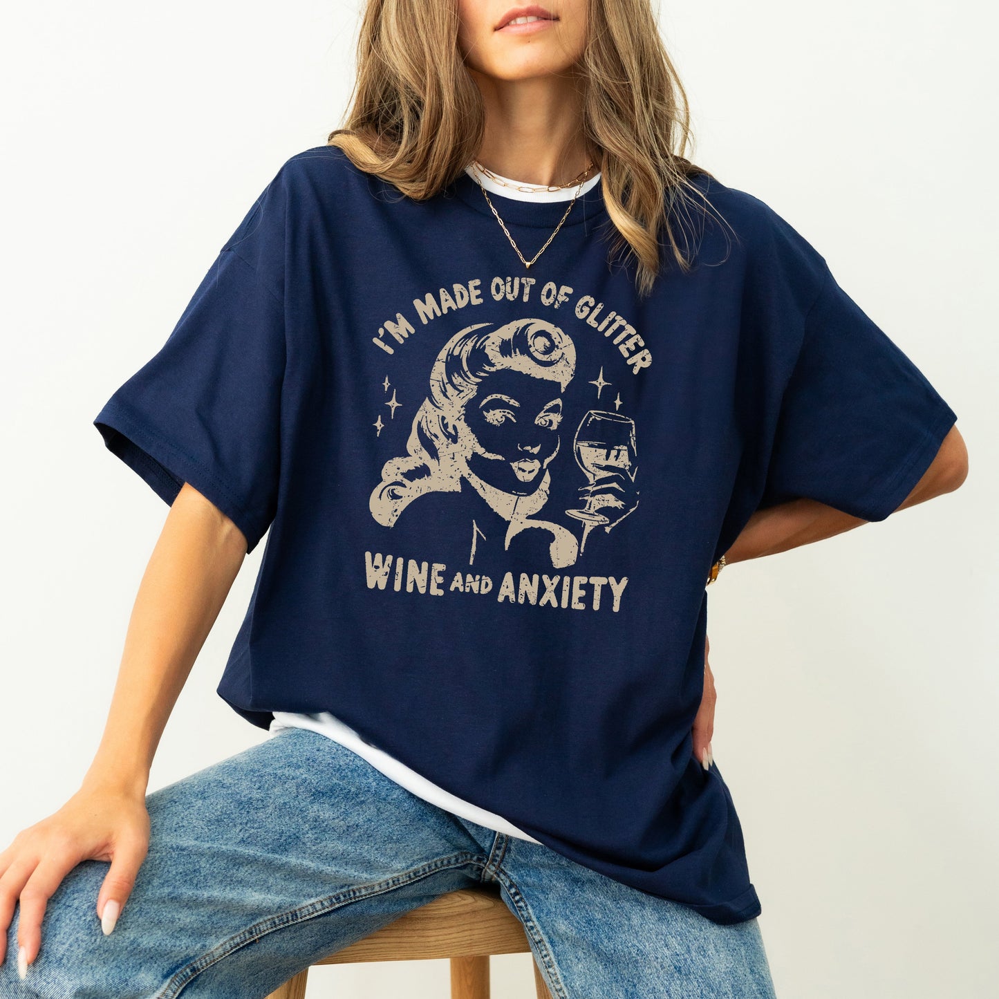 Glitter, Wine, Anxiety, Mental Health, Self Care, Funny, Sassy, Aesthetic, Meme, Tshirt Comfort Colors T-Shirt