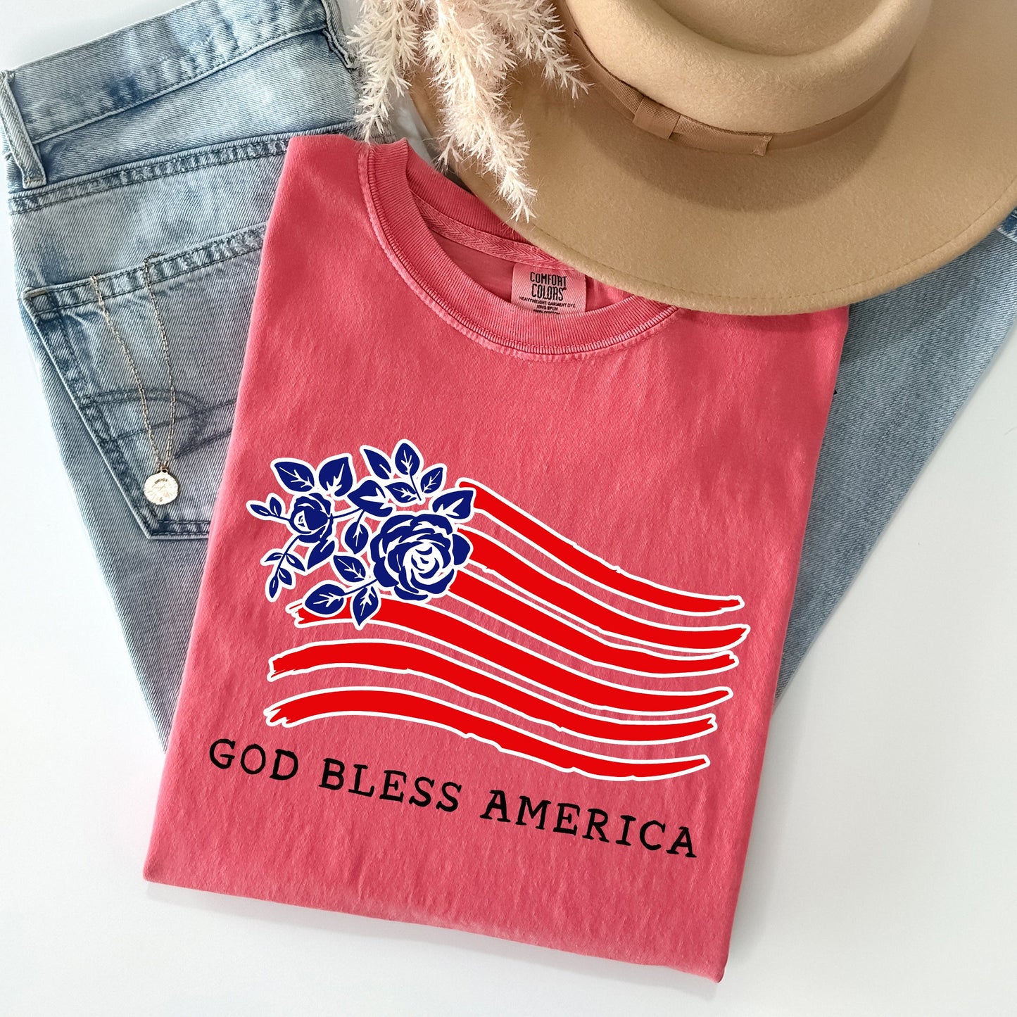 God Bless America, Flower Flag, Patriotic Tshirt Comfort Colors T-Shirt