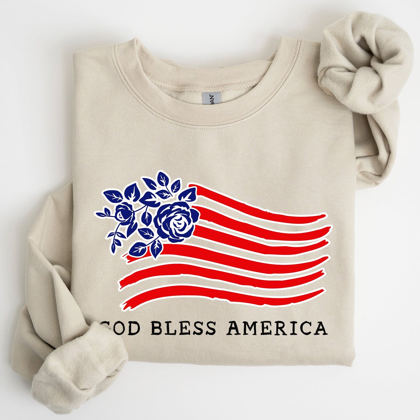 God Bless America, Flower Flag, 4th of July Sweatshirt