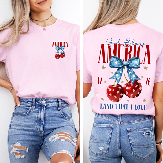 God Bless America, Patriotic, Cherries, USA, Fourth Of July, Comfort Colors T-Shirt
