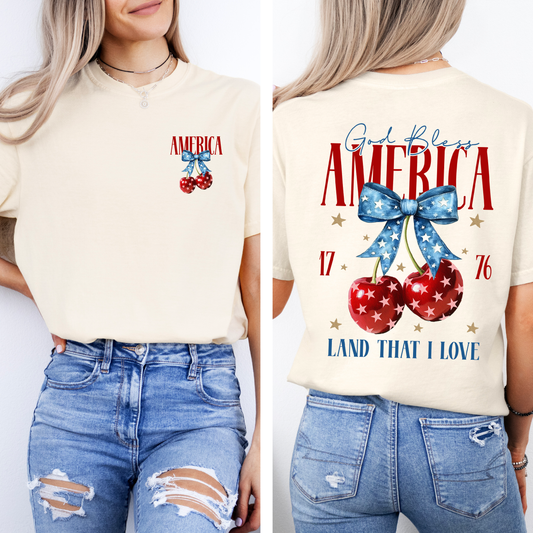 God Bless America, Patriotic, Cherries, USA, Fourth Of July, Comfort Colors T-Shirt