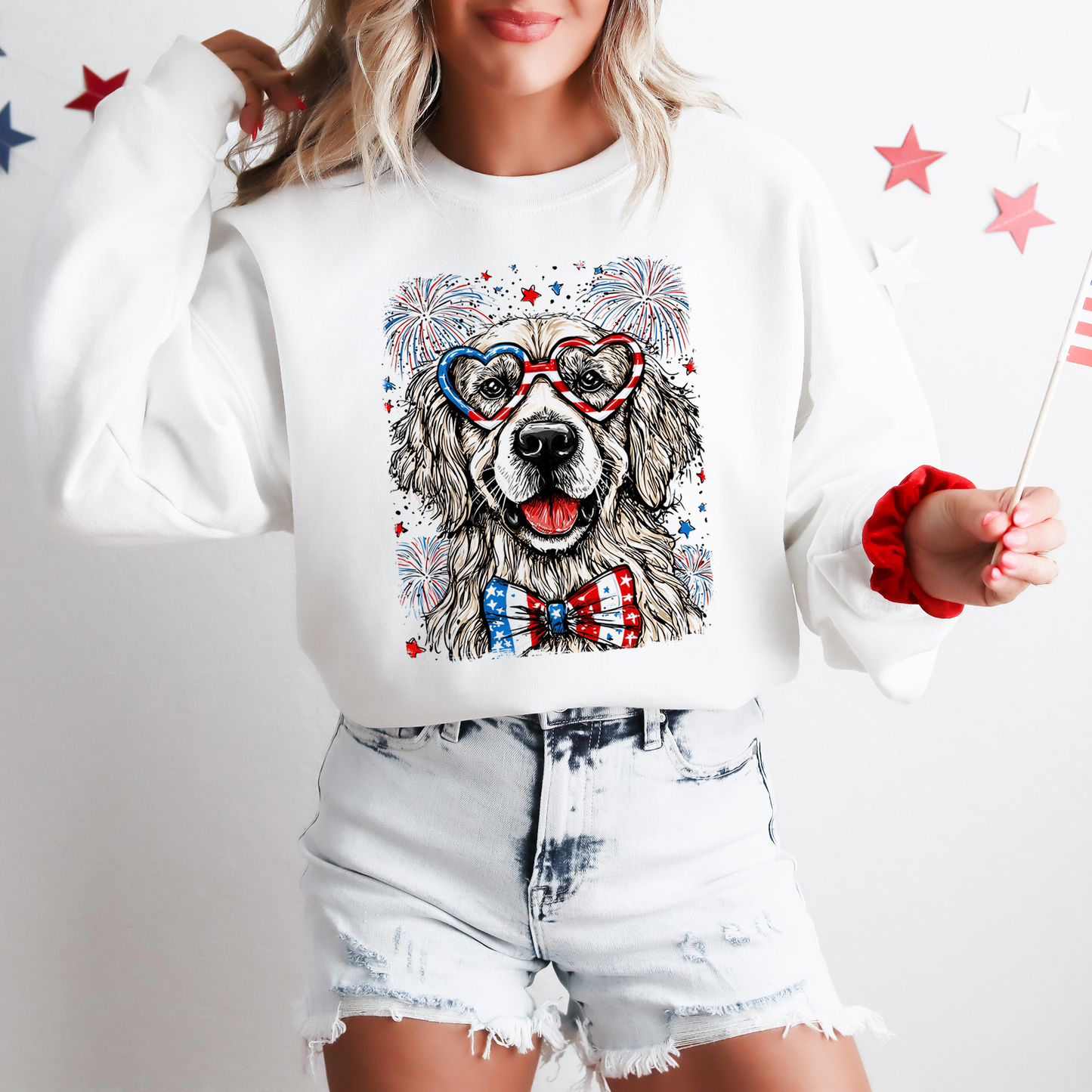 Golden Retriever Patriotic Dog, USA, America, Pet Lover, 4th of July Sweatshirt