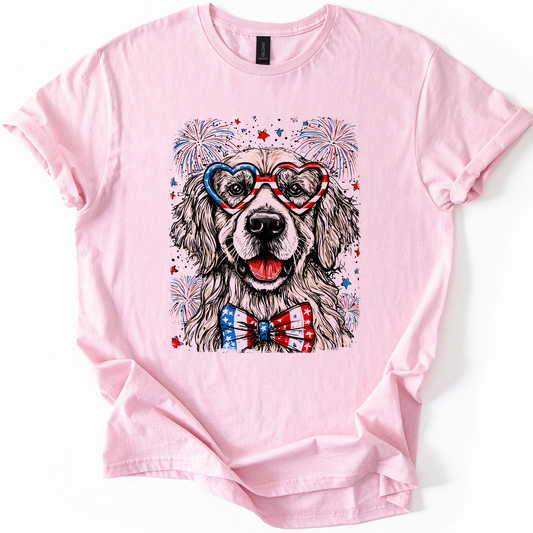 Golden Retriever Patriotic Dog, USA, America, Pet Lover, 4th of July, Soft Style T-Shirt