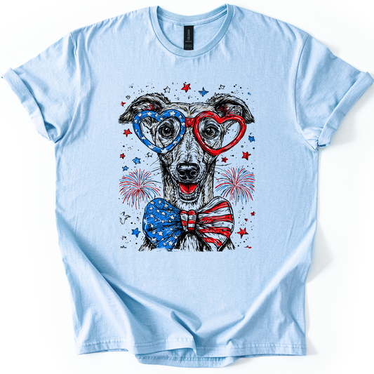 Greyhound Patriotic Dog, USA, America, Pet Lover, 4th of July, Soft Style T-Shirt