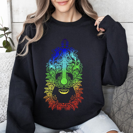 Guitar With Roses, Colorful Sweatshirt