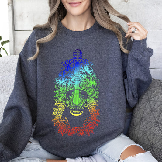 Guitar With Roses, Colorful Sweatshirt