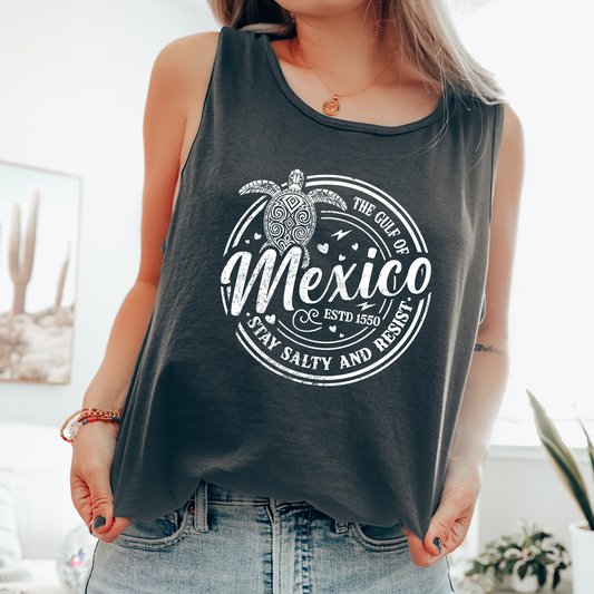 Gulf of Mexico, Turtle, Stay Salty and Resist Comfort Colors Tank Top