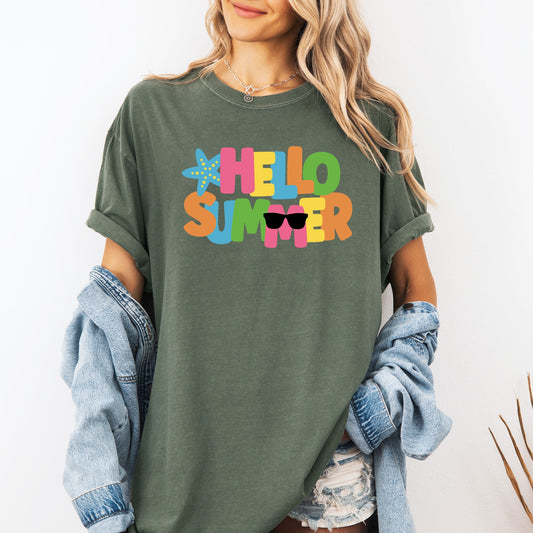 Hello Summer, Colorful, Retro, Beach, Comfort Colors T-Shirt