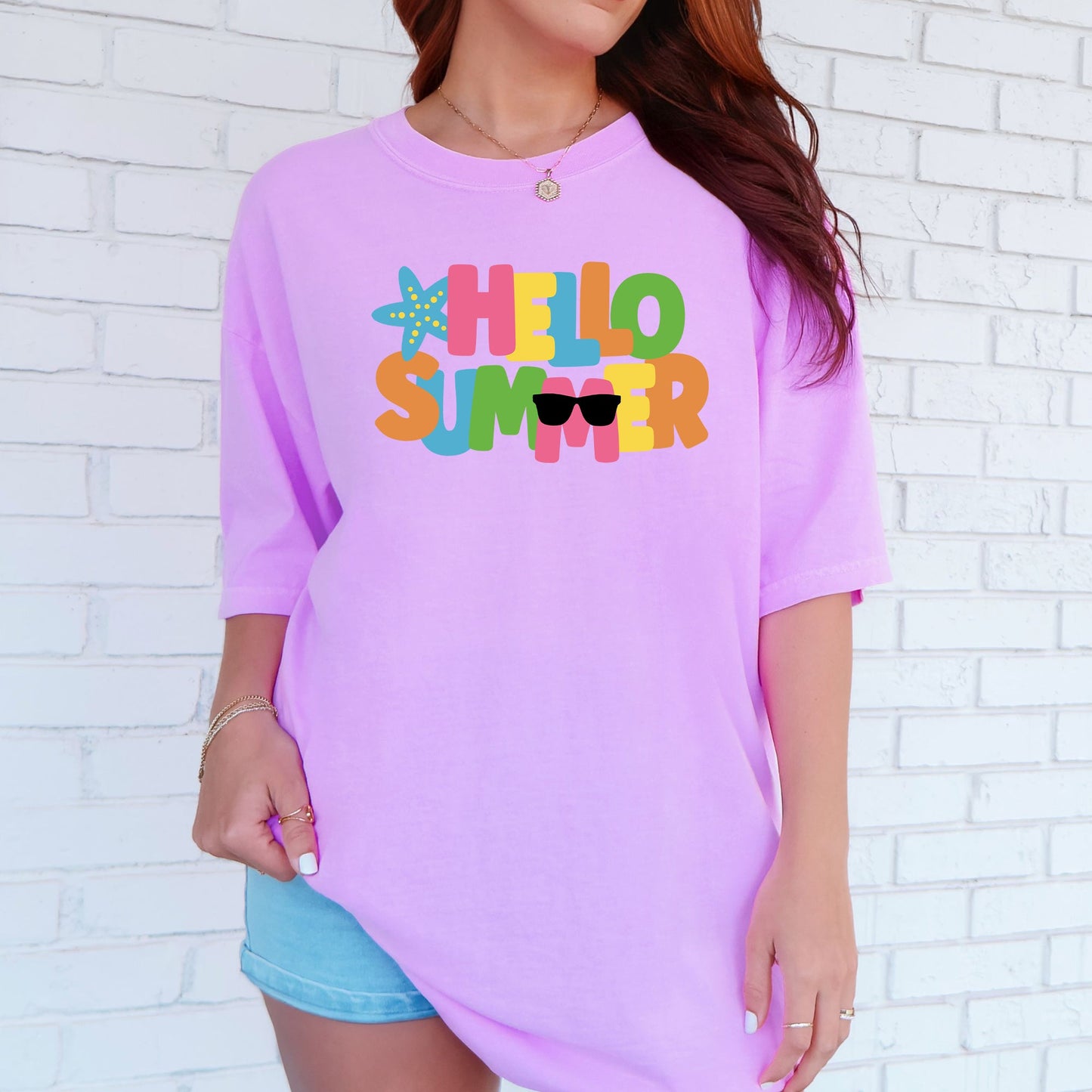 Hello Summer, Colorful, Retro, Beach, Comfort Colors T-Shirt