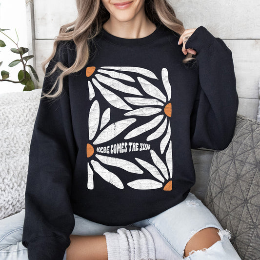 Here Comes The Sun, Boho Floral Design Sweatshirt