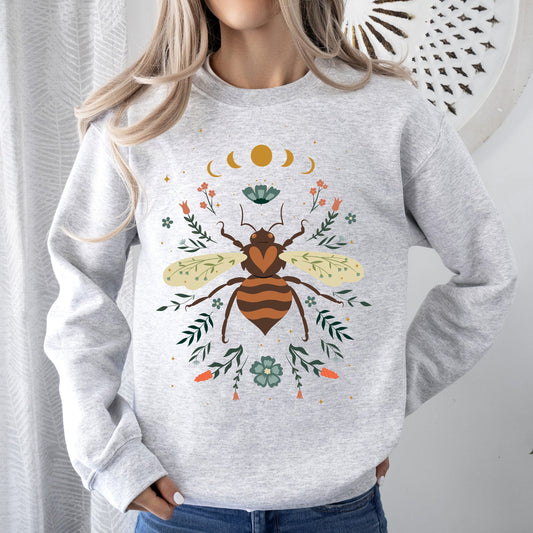 Honey Bee, Forest Moon, Botanical Design Sweatshirt