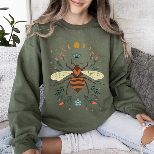Honey Bee, Forest Moon, Botanical Design Sweatshirt