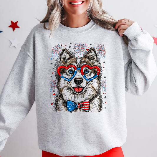 Husky Patriotic Dog, USA, America, Pet Lover, 4th of July Sweatshirt