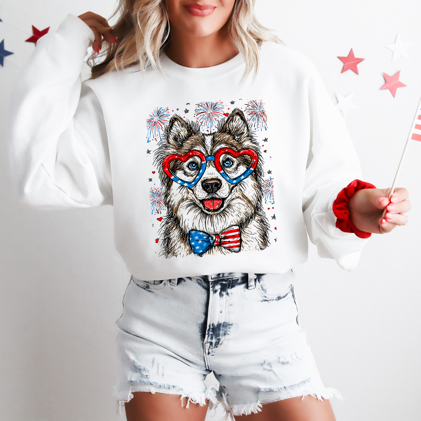 Husky Patriotic Dog, USA, America, Pet Lover, 4th of July Sweatshirt
