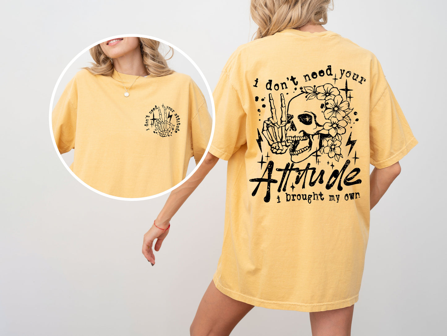 I Don't Need Your Attitude, Skeleton, Funny, Beach Wear, Summer Fun, Front and Back, Tshirt Comfort Colors T-Shirt