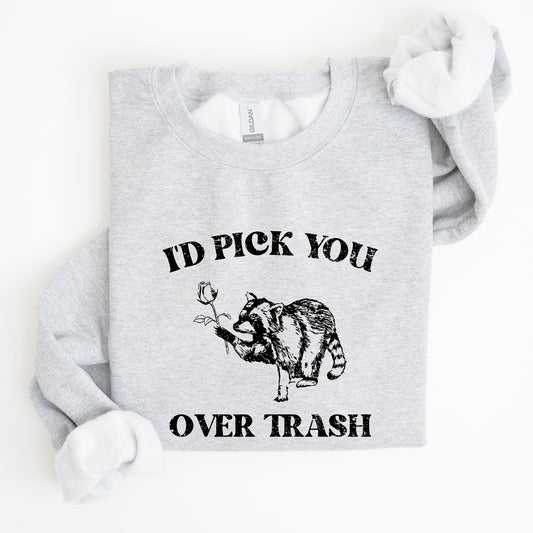 I'd Pick You Over Trash, Raccoon, Meme, Aesthetic, Funny Sweatshirt