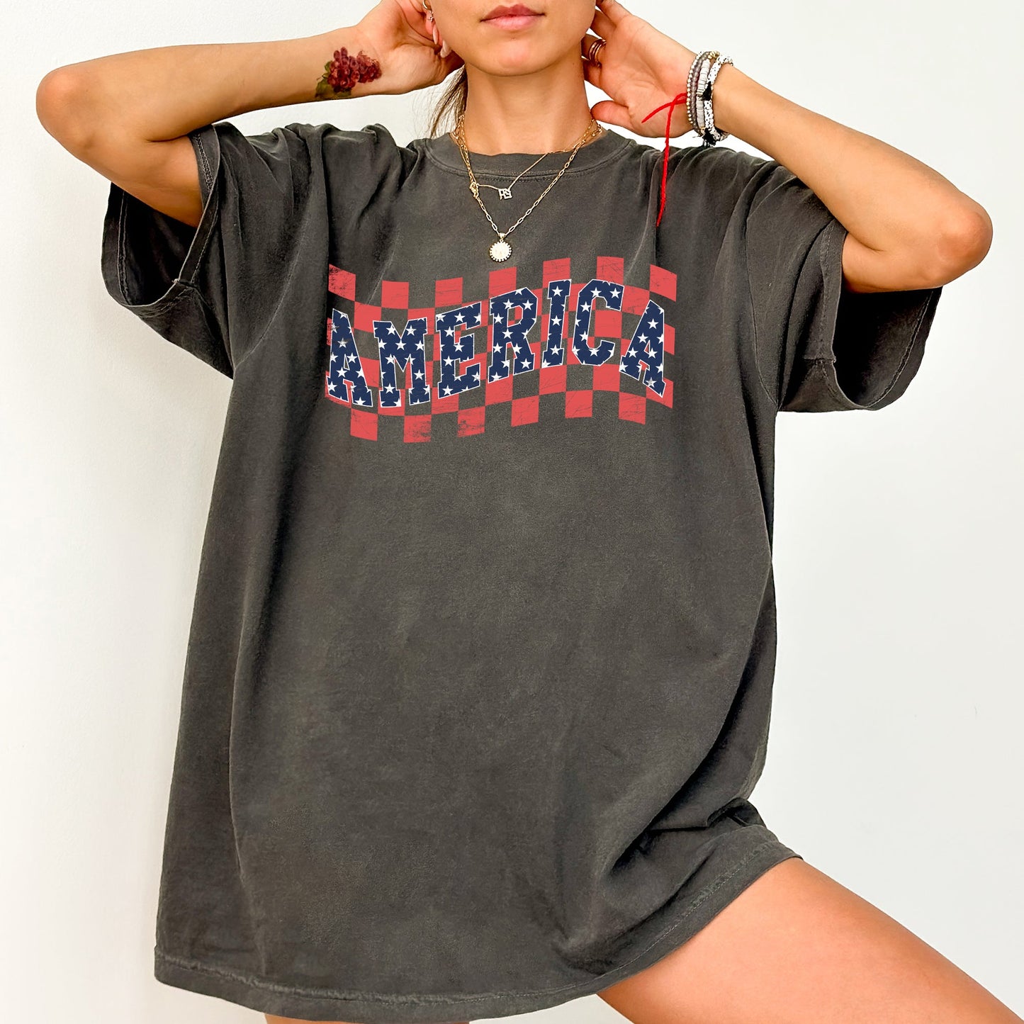America, Retro, Patriotic, USA, Checkered, Vintage, Tshirt Comfort Colors T-Shirt