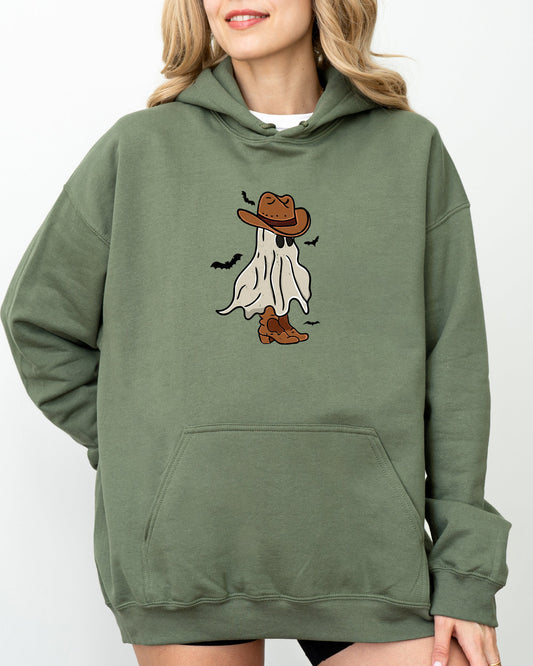 Mini Cowboy Ghost, Funny, Retro, Aesthetic, Vintage, Hoodie, Hooded Sweatshirt