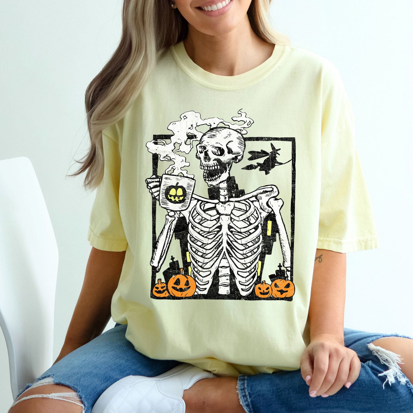 Skeleton Coffee, Mom, Retro, Aesthetic, Vintage, Comfort Colors Tshirt