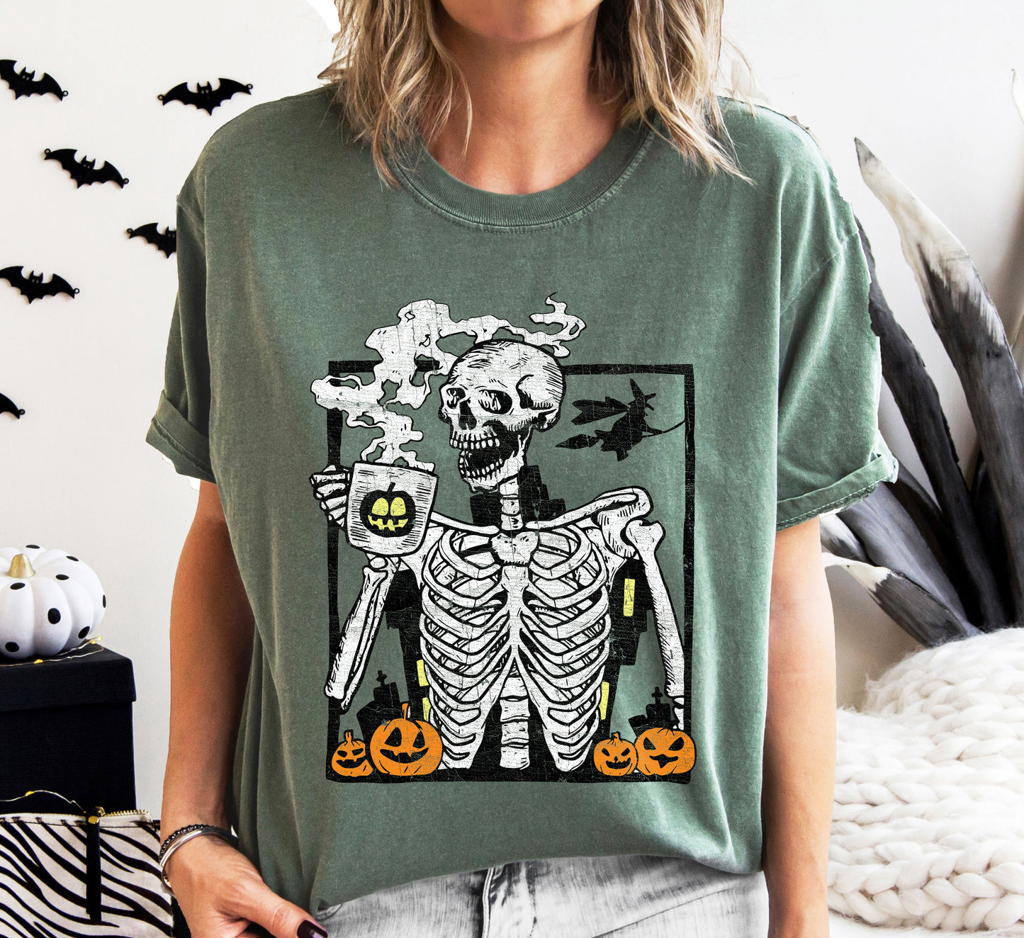 Skeleton Coffee, Mom, Retro, Aesthetic, Vintage, Comfort Colors Tshirt