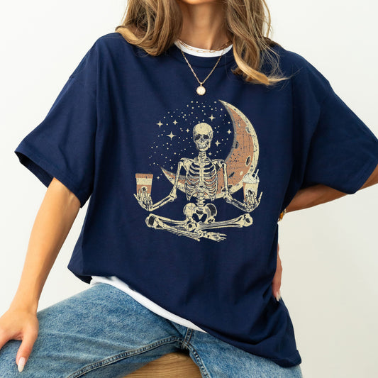 Skeleton Yoga, Coffee, Moon, Retro, Aesthetic, Vintage, Comfort Colors Tshirt