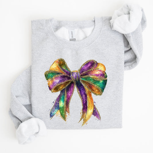 Mardi Gras, Bow, Coquette, Carnival, Fleur de Lis, Fat Tuesday, Parade Sweatshirt