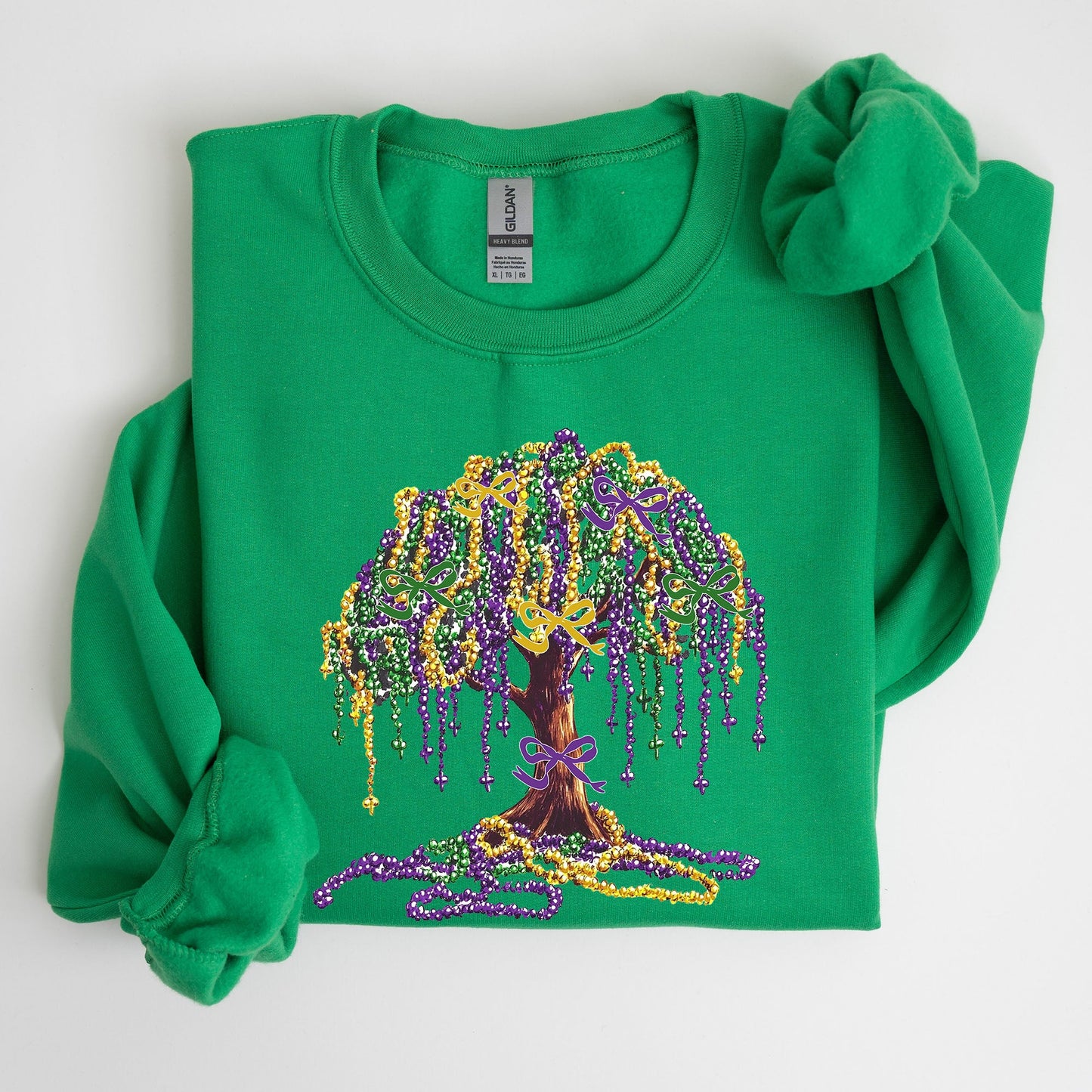 Mardi Gras, Bead Tree, Coquette, Carnival, Fleur de Lis, Fat Tuesday, Parade Sweatshirt