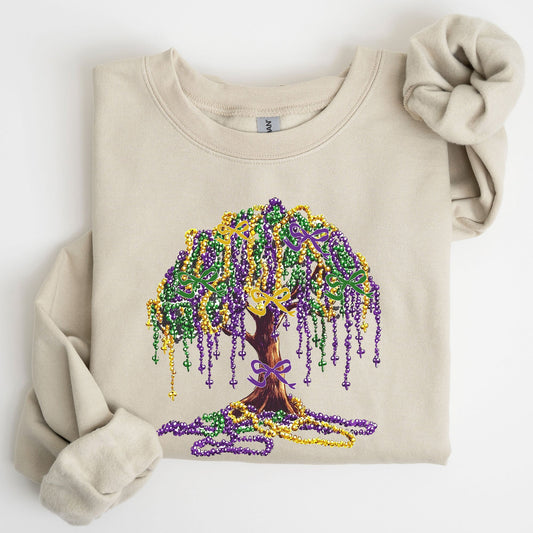 Mardi Gras, Bead Tree, Coquette, Carnival, Fleur de Lis, Fat Tuesday, Parade Sweatshirt