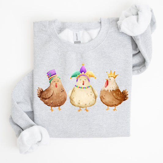 Mardi Gras Chickens, Farm, Carnival, Fleur de Lis, Fat Tuesday, Parade Sweatshirt
