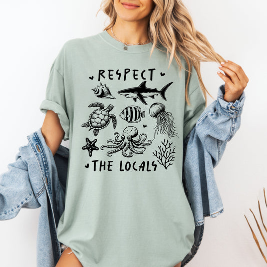 Respect The Locals, Sealife, Turtle, Lake, Fishing, Retro, Summer, Sea, Vintage, Beach, Tshirt Comfort Colors T-Shirt