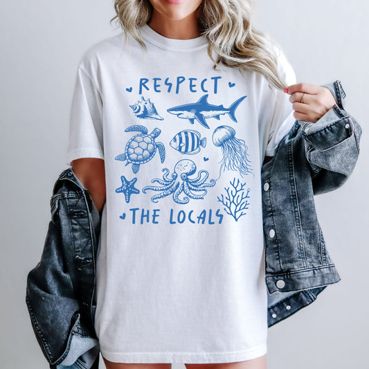 Respect The Locals, Sealife, Turtle, Lake, Fishing, Retro, Summer, Sea, Vintage, Beach, Tshirt Comfort Colors T-Shirt