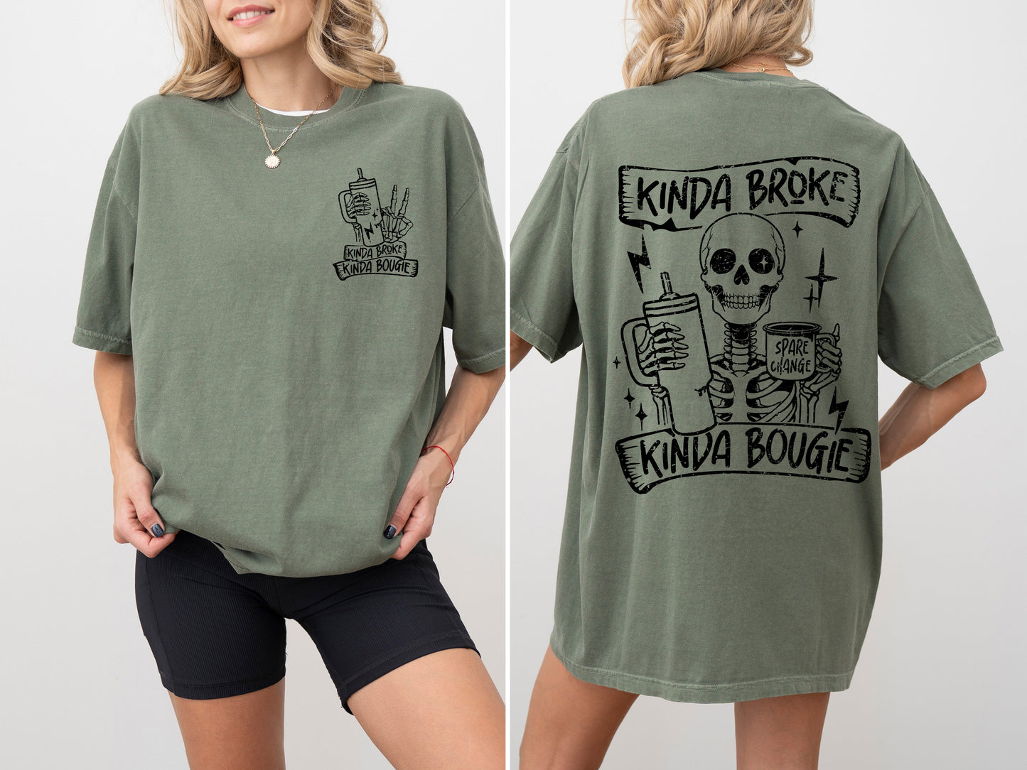 Kinda Broke, Kinda Bougie, Skeleton, Drinking, Water Container, Sassy, Funny, Tshirt Comfort Colors T-Shirt