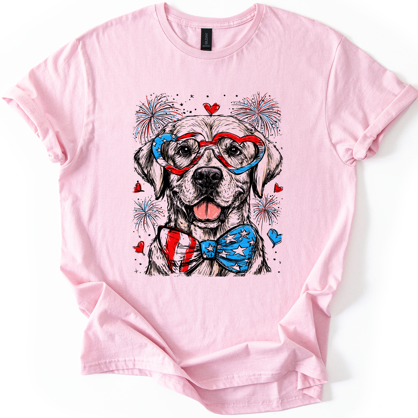 Labrador Retriever Patriotic Dog, USA, America, Pet Lover, 4th of July, Soft Style T-Shirt