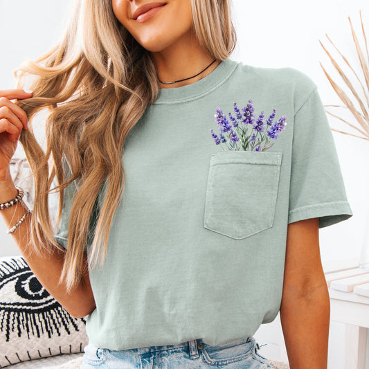 Lavender, Floral Pocket Tee, Beautiful, Gorgeous, Comfort Colors Tshirt