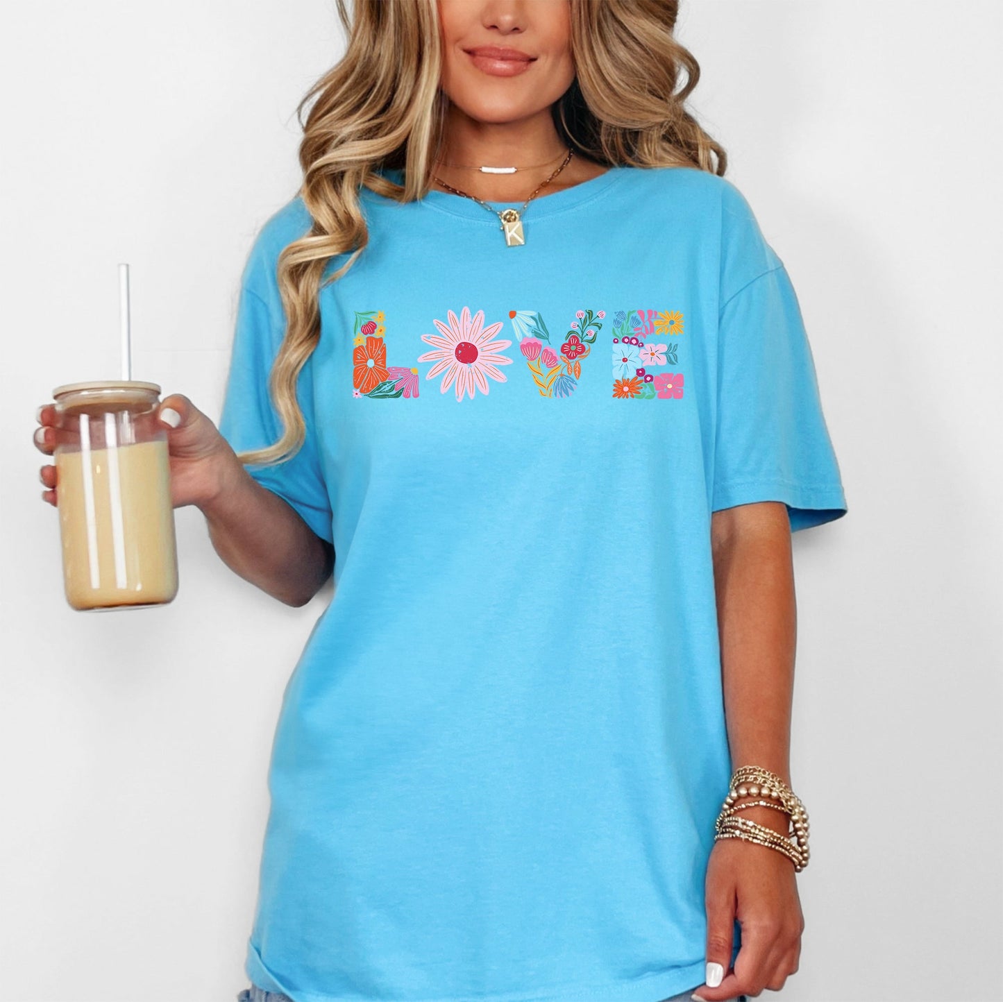 Love, Retro, Distressed, Flowers, Floral, Comfort Colors T-Shirt