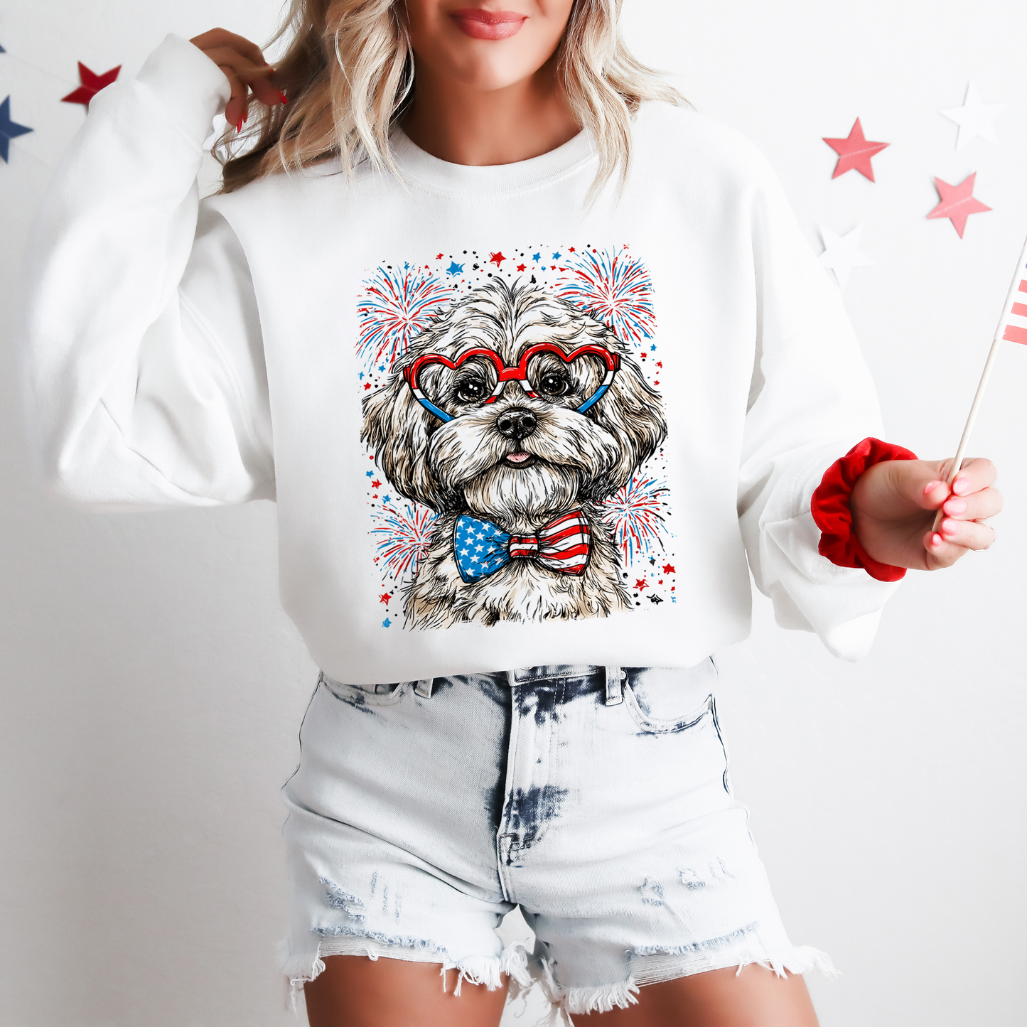 Maltese Patriotic Dog, USA, America, Pet Lover, 4th of July Sweatshirt