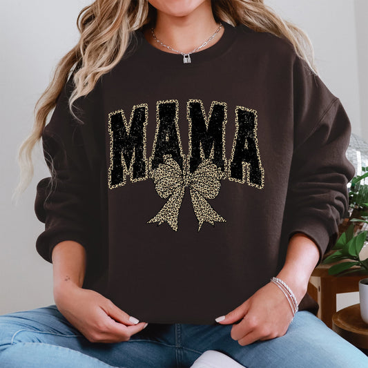 Mama, Black Leopard Print, Bow, Ribbon, Mother's Day Sweatshirt