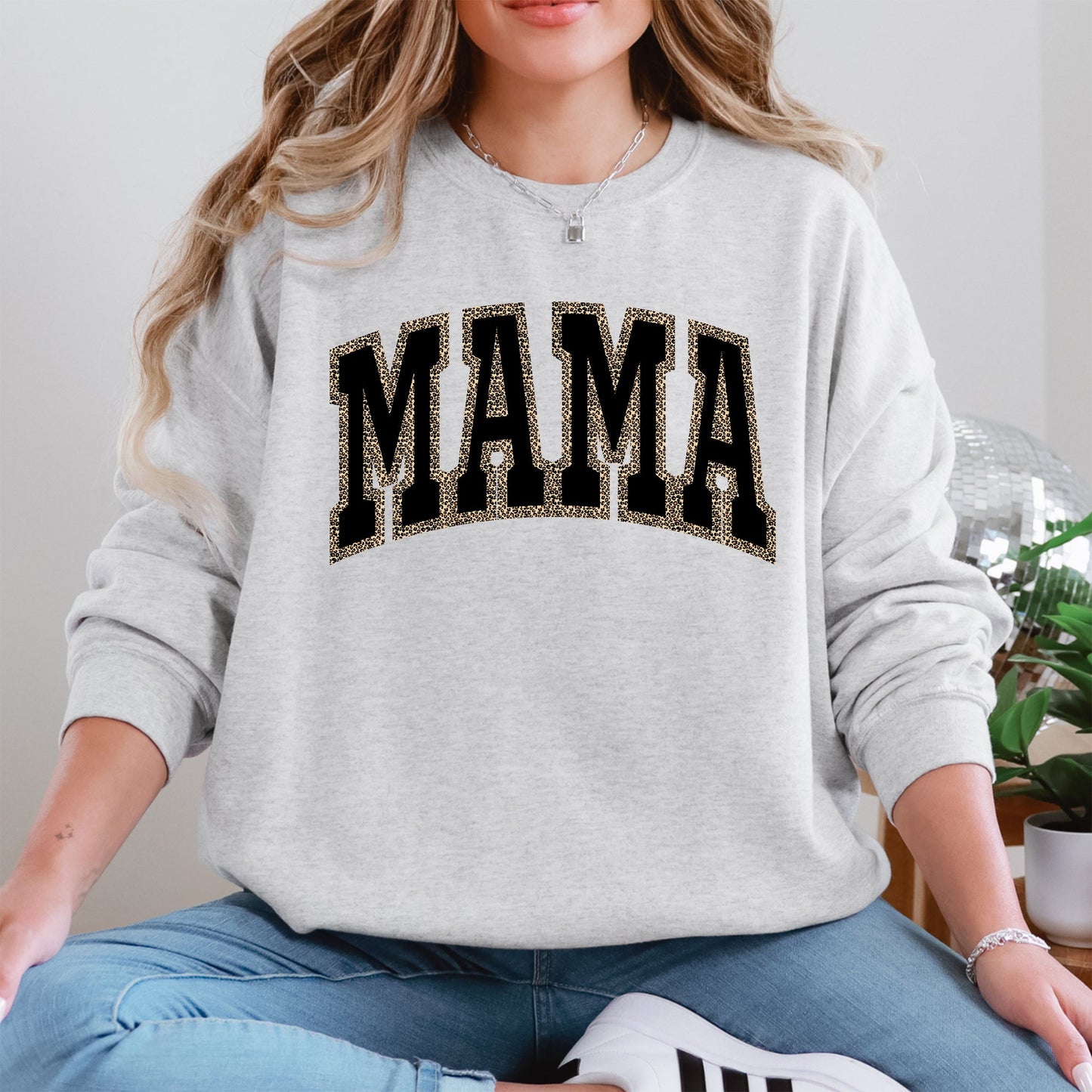 Mama, Black Leopard Print, Retro, Vintage, Varsity, Mother's Day Sweatshirt