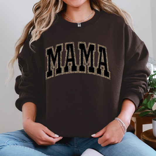 Mama, Black Leopard Print, Retro, Vintage, Varsity, Mother's Day Sweatshirt