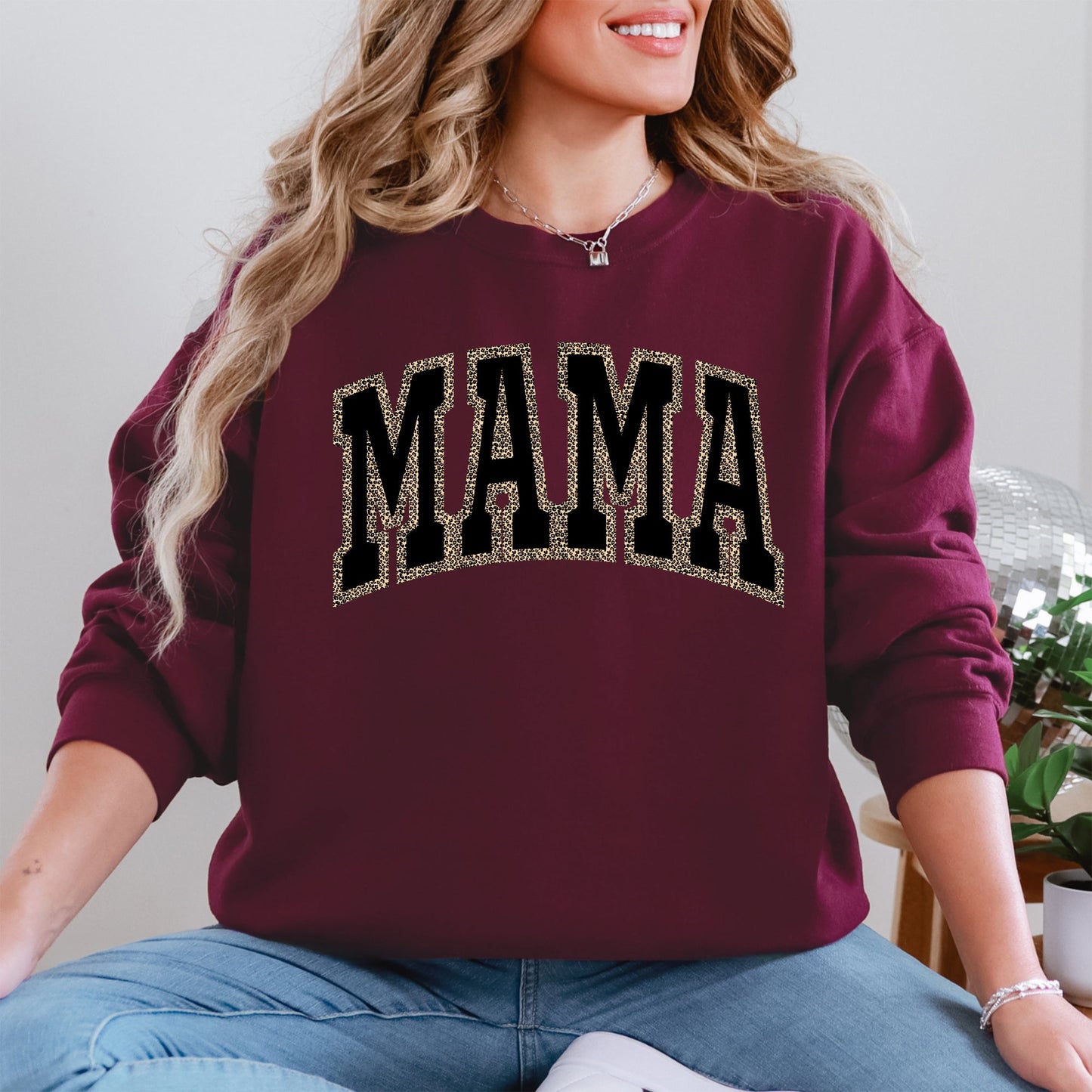 Mama, Black Leopard Print, Retro, Vintage, Varsity, Mother's Day Sweatshirt