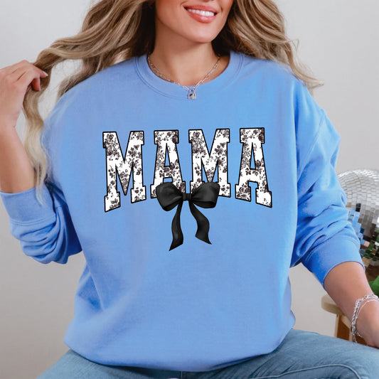 Mama, Bow, Ribbon, Black, Chinoiserie, Coquette, Varsity, Mother's Day Sweatshirt