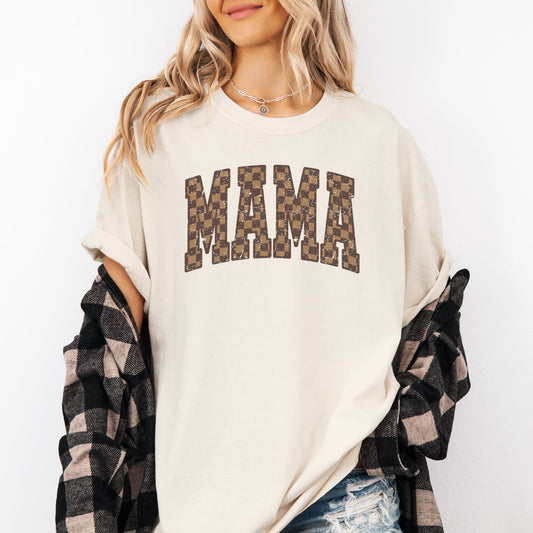 Mama, Brown Checkered, Retro, Varsity, Mother's Day Tshirt Comfort Colors T-Shirt