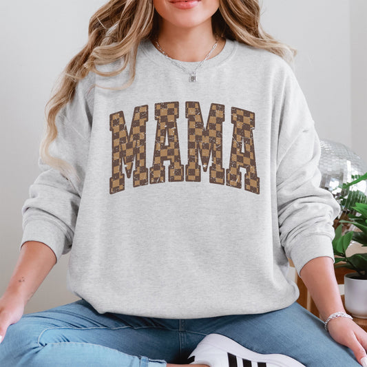 Mama, Brown Checkered, Retro, Varsity, Mother's Day Sweatshirt