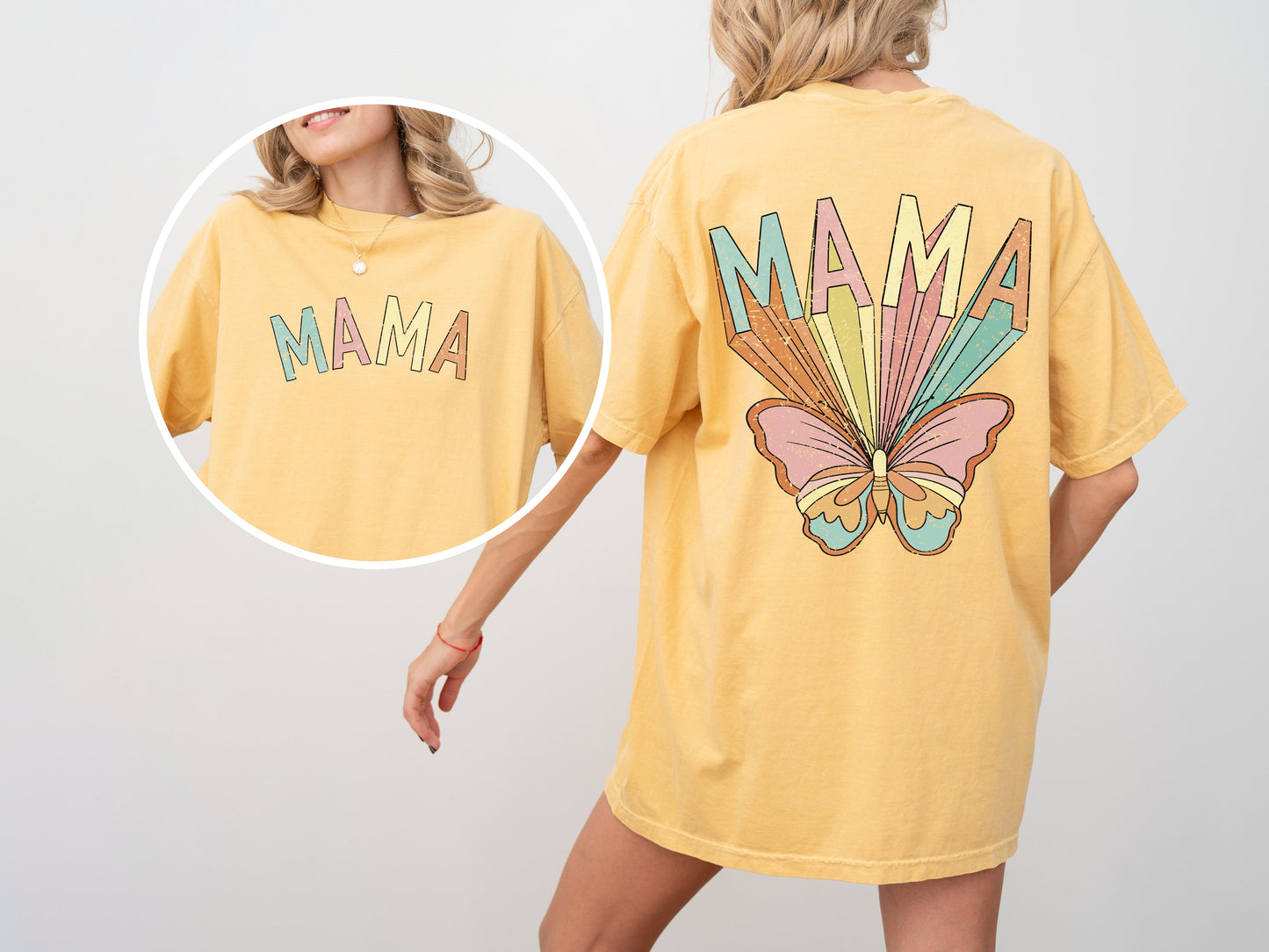 Mama, Butterfly, Colorful, Mother's Day, Mother, Front and Back, Pastel, Retro, Psychedelic, Tshirt Comfort Colors T-Shirt
