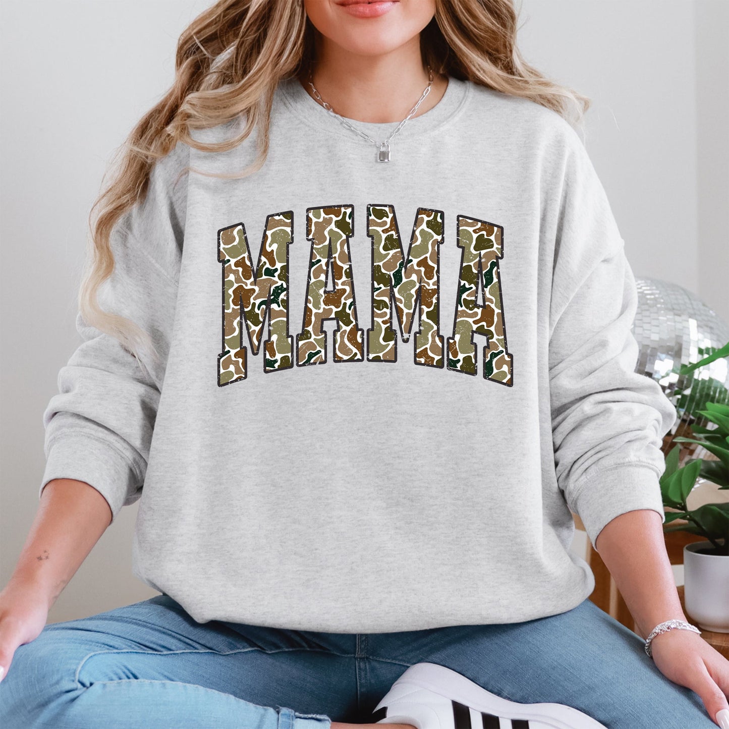 Mama, Camo, Camouflage, Hunting, Retro, Mother's Day Sweatshirt