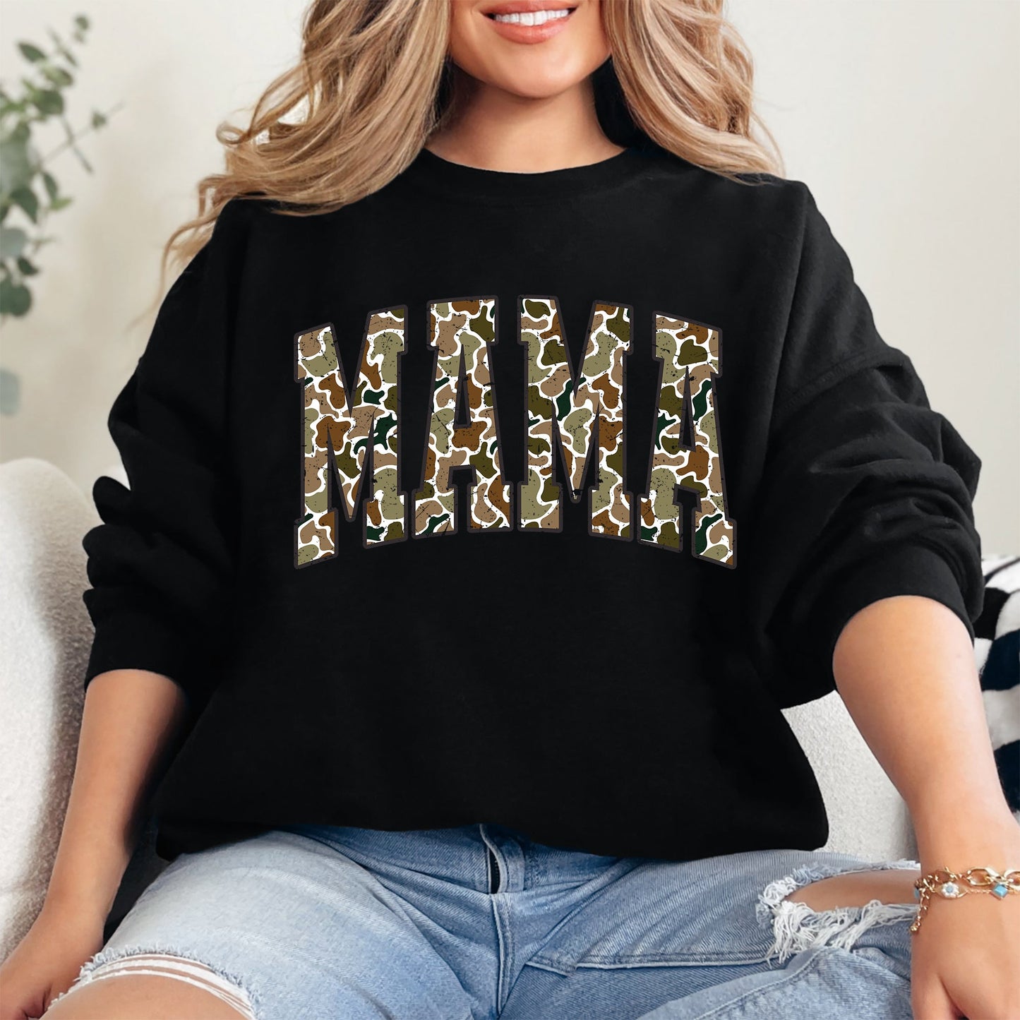 Mama, Camo, Camouflage, Hunting, Retro, Mother's Day Sweatshirt