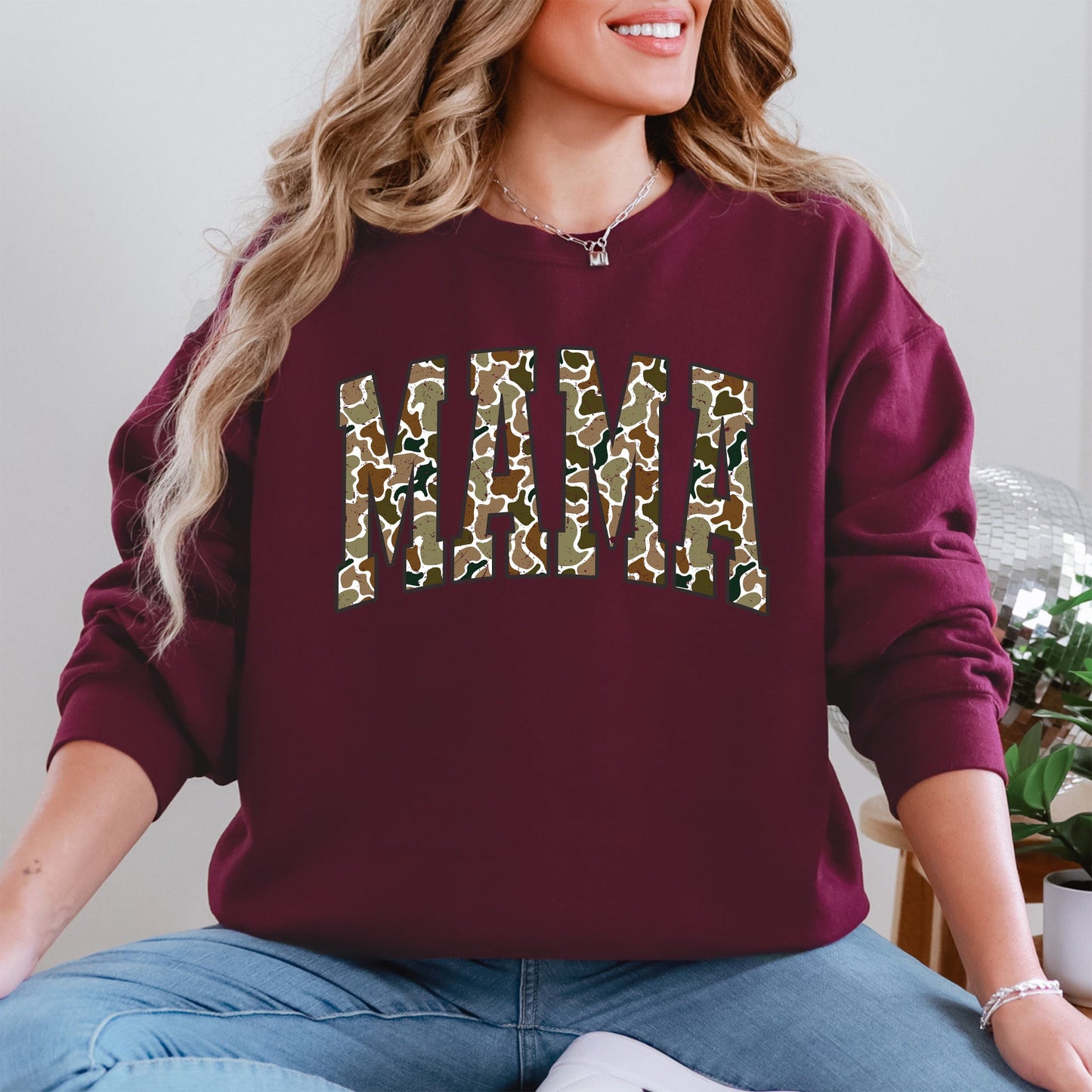 Mama, Camo, Camouflage, Hunting, Retro, Mother's Day Sweatshirt