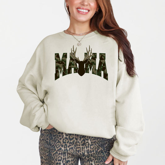 Mama, Camo, Deer, Hunting, Retro, Mother's Day Sweatshirt